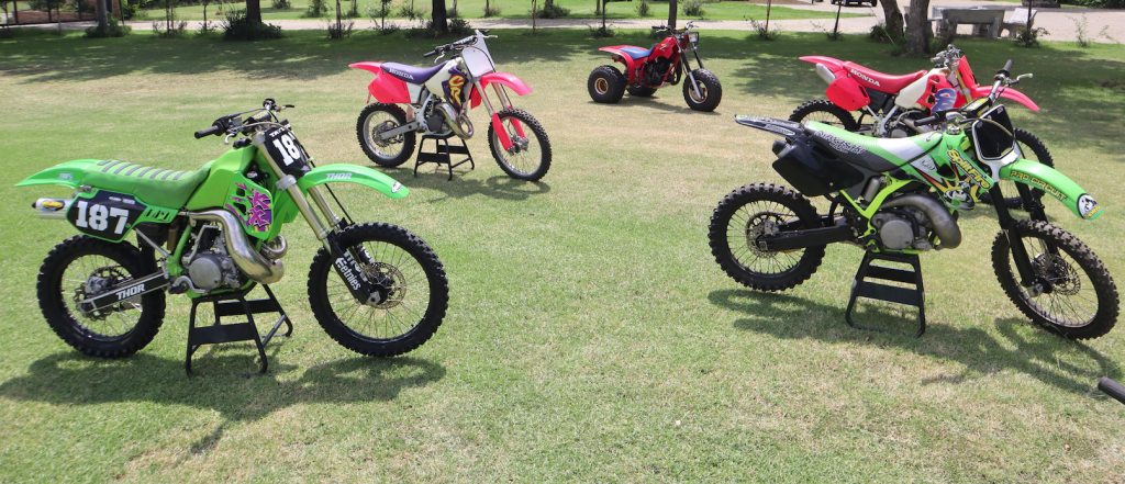 A collection of classic dirt bikes