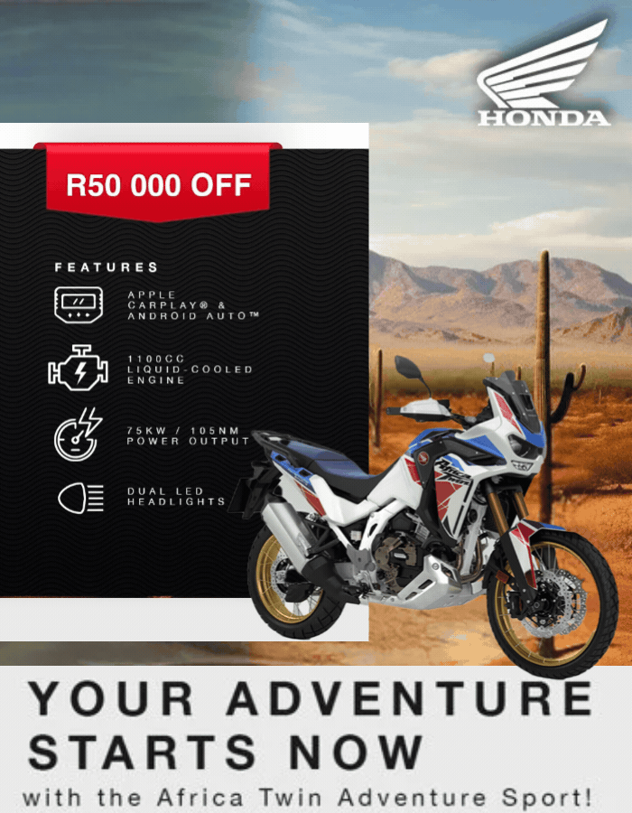 HONDA CRF1100 AFRICA TWIN SPECIAL OFFER; SAVE R50 000 ON NEW HONDA CRF1100 AFRICA TWIN ADVENTURE SPORT
