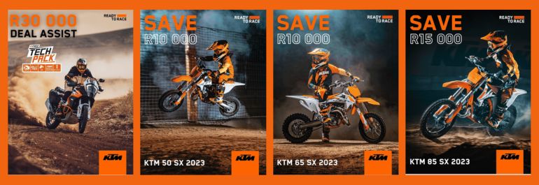 KTM 1290 SUPER ADVENTURE R WITH FREE TECH PACK AND R30 000 DEAL ASSISIT KTM 50 SX 2023 SAVE R10 000 2023 KYM 65 SX SAVE R10 000 2023 KTM 85 SX SAVE R15 000