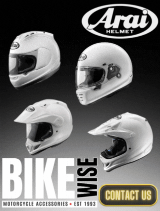 Arai Helmet; DID chains; SBS brake pads; Renthal handlebars, chains, sprockets, bar pads, Acerbis rider gear, motorcycle plastics, goggles, boots, helmets, motul lubricants, oils, bike and helmet care, Optimate smart battery chargers and accessories, NGK motorcycle spark plugs; all motorcycle parts and accessories
